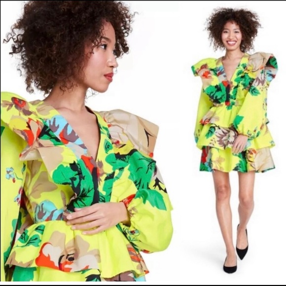 Christopher John Rodgers floral sleeve ruffle dress - Picture 4 of 9